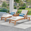 Pembroke Natural Stain Solid Teak With Cushions 3 Piece Chaise Lounge Set + 20 in. sq. Side Table