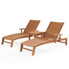 Pembroke Natural Stain Solid Teak With Cushions 3 Piece Chaise Lounge Set + 20 in. sq. Side Table