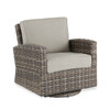 Contempo Husk Outdoor Wicker with Cushions 3 Piece Swivel Sofa Group + 65 x 34 in. Lounge Table