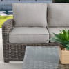 Contempo Husk Outdoor Wicker with Cushions 4 Piece Swivel Loveseat Group + 32 in. Sq. Glass Top Coffee Table