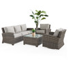 Contempo Husk Outdoor Wicker with Cushions 4 Piece Swivel Sofa Group + 32 in. Sq. Glass Top Coffee Table