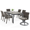 Contempo Husk Outdoor Wicker with Cushions 7 Piece Swivel Combo Dining Set + 72 x 41 in. Table