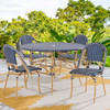 Parisian Cafe Cane Aluminum with Wicker 5 Piece Side Dining Set + 48 in. D Table