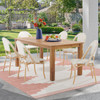 Parisian Cafe Cane Aluminum with Maple and White Outdoor Wicker 7 Piece Side Dining Set + 71 x 36 in. Teak Table