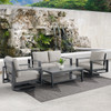 Soho Slate Grey Aluminum with Cushions 4 Piece Swivel Loveseat Group + 50 x 28 in. Coffee Table