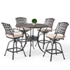 Tivoli Aged Bronze Cast Aluminum with Cushions 5 Piece Swivel Bar Set + 48 in. D Bar Table