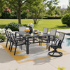 Ventura Textured Black Aluminum with Mica Pearl Sling 7 Piece Combo Dining Set + 66 x 44 in. Table