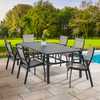 Ventura Textured Black Aluminum with Mica Pearl Sling 7 Piece Dining Set + 84 x 42 in. Table