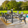 Ventura Textured Black Aluminum with Mica Pearl Sling 7 Piece Dining Set + 84 x 42 in. Table