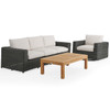 Laguna Smoke Outdoor Wicker and Solid Teak with Cushions 3 Piece Swivel Sofa Group + 55 x 32 in. Coffee Table