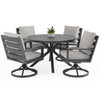 Montecito Charcoal Aluminum with Cushions 5 Piece Swivel Dining Set + 48 in. D Table