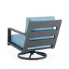 Montecito Charcoal Aluminum with Cushions 3 Piece Swivel Sofa Group + 48 x 26 in. Coffee Table