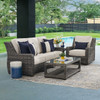 Tangiers Canola Seed Outdoor Wicker and Charmer Limestone Cushions 3 Piece Swivel Sofa Group + 46 x 26 in. Coffee Table Tangiers Canola Seed Outdoor Wicker and Charmer Limestone Cushions 3 Piece Swivel Sofa Group + 46 x 26 in. Coffee Table