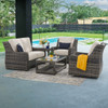 Tangiers Canola Seed Outdoor Wicker and Charmer Limestone Cushions 4 Piece Swivel Loveseat Group + 46 x 26 in. Coffee Table Tangiers Canola Seed Outdoor Wicker and Charmer Limestone Cushions 4 Piece Swivel Loveseat Group + 46 x 26 in. Coffee Table