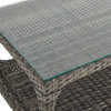 Tangiers Canola Seed Outdoor Wicker and Charmer Limestone Cushions 4 Piece Swivel Sofa Group + 46 x 26 in. Coffee Table