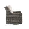 Tangiers Canola Seed Outdoor Wicker with Charmer Limestone Cushions Swivel Glider