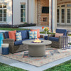 Sonoma Husk Outdoor Wicker with Cushions 3 Piece Swivel Sofa Group + 48 in. D Sintered Fire Pit Table