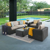 Laguna Smoke Outdoor Wicker with Cushions 4 Piece Sofa Group + 56 x 29 in. Coffee Table