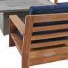 Castello Teak with Cushions 3 Piece Sofa Group + 52 x 32 in. Sintered Fire Pit