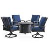 Fairmont Aged Bronze Aluminum with Cushions 5 Piece Swivel Chat Set + 36 in. D Carlisle Fire Pit -