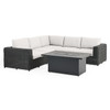 Laguna Smoke Outdoor Wicker with Cast Pumice Cushions 4 Piece Sectional + 52 x 32 in. D Fire Pit Table