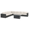 Laguna Smoke Outdoor Wicker with Cast Pumice Cushions 7 Piece Sectional + 55 x 32 in. D Fire Pit Table