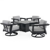 St. Lucia Midnight Aluminum with Canvas Granite Cushions 5 Piece Swivel Chat Set + 42 in. Sq. Fire Pit Table