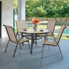Malibu Java Aluminum with Desert Wicker Sling 5 Piece Dining Set + 48 in. D Table -