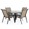 Malibu Java Aluminum with Desert Wicker Sling 5 Piece Dining Set + 48 in. D Table -