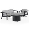 St. Lucia Midnight Aluminum with Canvas Granite Cushions 3 Piece Swivel Sofa Group + 48 in. D Fire Pit Table
