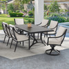Hill Country Aged Bronze Aluminum and Cast Pumice Cushions 7 Piece Combo Dining Set + 72 x 42 in. Table -