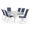 Malibu White Aluminum with Navy Sling 7 Piece Combo Dining Set + 72 x 42 in. Table -