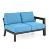 St. Lucia Midnight Aluminum with Canvas Sky Blue Cushions 8 Piece Sectional Group + 48 in. D Fire Pit Table