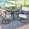 Hill Country Aged Bronze Aluminum with Cast Pumice Cushions 5 Piece Swivel Dining Set + 48 in. D Table
