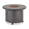 Hill Country Aged Bronze Aluminum with Spectrum Denim Cushions 5 Piece Swivel Chat Set + 36 in. D Fire Pit