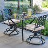 Tivoli Matte Black Cast Aluminum with Cushions 3 Piece Swivel Bistro Set + 32 in. Sq. Table Tivoli Matte Black Cast Aluminum with Cushions 3 Piece Swivel Bistro Set + 32 in. Sq. Table
