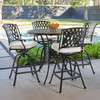 Tivoli Matte Black Cast Aluminum with Cushions 5 Piece Swivel Bar Set + 48 in. D Table Tivoli Matte Black Cast Aluminum with Cushions 5 Piece Swivel Bar Set + 48 in. D Table