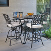 Tivoli Matte Black Cast Aluminum with Cushions 5 Piece Swivel Bar Set + 48 in. D Table Tivoli Matte Black Cast Aluminum with Cushions 5 Piece Swivel Bar Set + 48 in. D Table
