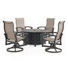 Fairmont Aged Bronze Aluminum with Pueblo Dune Sling 5 Piece Swivel Chat Set + 48 in. D Carlisle Fire Pit