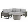 Montauk Slate Grey Polymer with Cushions 6 Piece Modular Sectional + 48 in. D Fire Pit Table