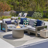 Montauk Slate Grey Polymer with Cushions 5 Piece Modular Sofa Group + 48 in. D Fire Pit Table