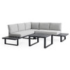 Pasadena Midnight Aluminum and Meteor Silver Cushions 4 Piece Sectional with 32 in. Sq. Coffee Table