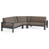 Chelsea Textured Black Aluminum and Weather Teak Outdoor Wicker Concealed Cushions 3 Piece Sectional