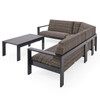 Chelsea Textured Black Aluminum and Weather Teak Outdoor Wicker Concealed Cushions 5 Piece Sectional + 46 x 26 in. Coffee Table