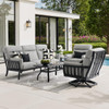 Siena Coal Aluminum with Panama Stone Grey 4 Piece Swivel Sofa Group + 46 x 26 in. Coffee Table