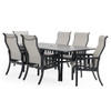Siena Coal Aluminum with Sailing Seagull Cushions 7 Piece Dining Set + 84 x 44 in. Table