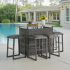 Venice Silver Oak Outdoor Wicker 5 Piece Bar Set with Backless Barstools + 54 x 27 in. Party Table