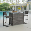 Venice Silver Oak Outdoor Wicker 3 Piece Bar Set with Armless Barstools + 54 x 27 in. Party Table