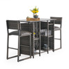 Venice Silver Oak Outdoor Wicker 3 Piece Bar Set with Armless Barstools + 54 x 27 in. Party Table