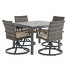Sonoma Husk Outdoor Wicker with Cushions 5 Piece Swivel Dining Set + 40 in. Sq. Table